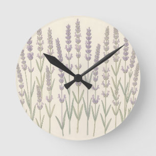 Elegante Lavendelstiele Sanftes Violett Botanisch Runde Wanduhr