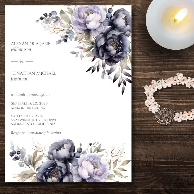 Elegante Lavender & Black Peonies Wedding Einladung (Von Creator hochgeladen)