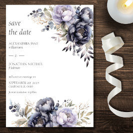 Elegante Lavender & Black Peonies Wedding Save The Date