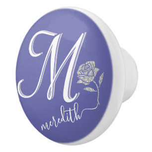 Elegante Lavender Blue Custom Monogram Rose Keramikknauf