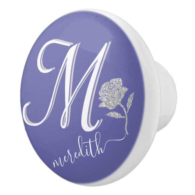 Elegante Lavender Blue Custom Monogram Rose Keramikknauf (Rechts)
