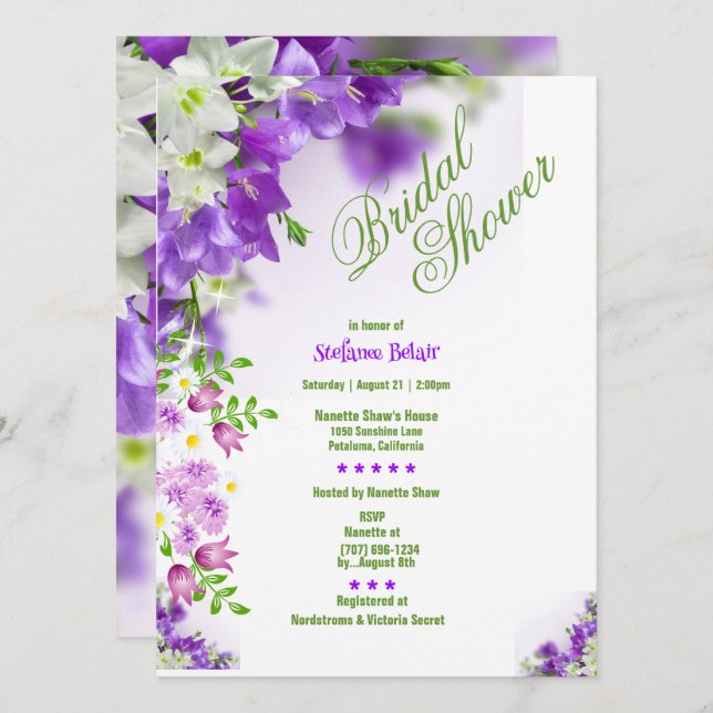 Elegante Lavender Blume Bridal Dusche Einladungen (Vorne/Hinten)