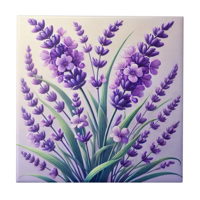 Elegante Lavender Blume Keramik Tile Fliese (Vorderseite)