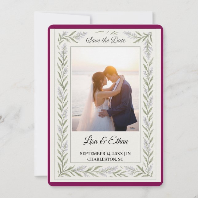 Elegante Lavender Botanical Save the Date Card (Vorderseite)