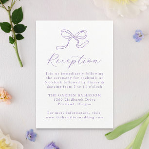 Elegante Lavender Bow Wedding Reception Begleitkarte