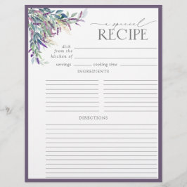 Elegante Lavender Brautparty Recipe Binder Page