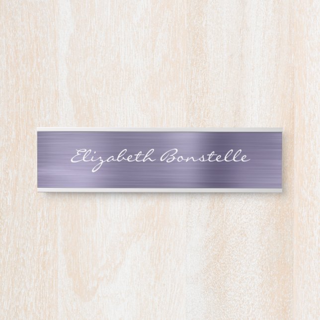 Elegante Lavender Brushed Metal Handwriting Türschild (Vorderseite )