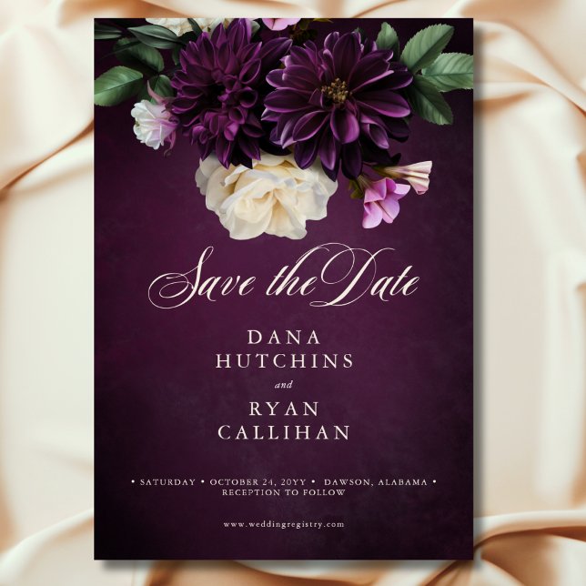 Elegante Lavender & Burgund Blumenzettel Save The Date (Elegant Lavender & Burgundy Floral Script Wedding Save the Date)