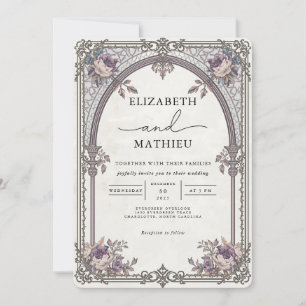 Elegante Lavender Floral Art Nouveau Hochzeit Einladung