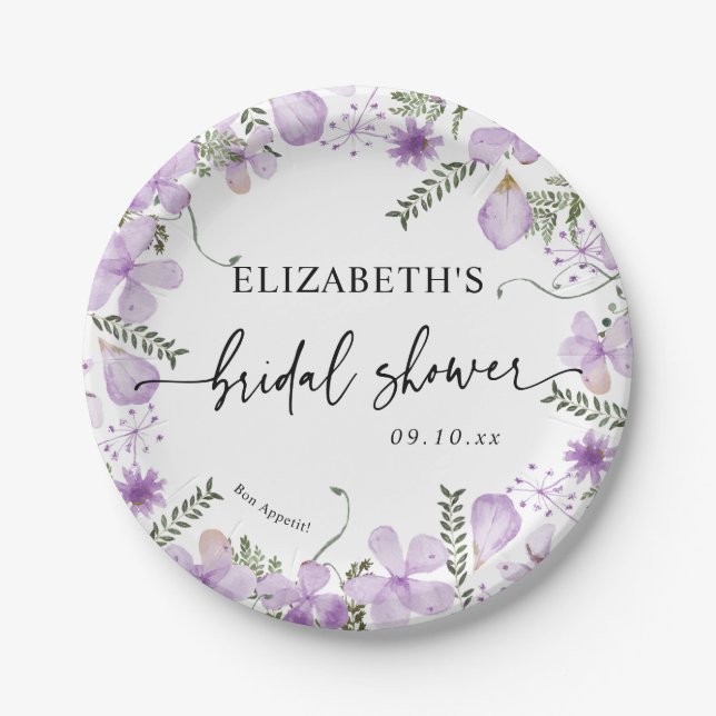 Elegante Lavender Floral Brautparty Paper Teller (Vorderseite)