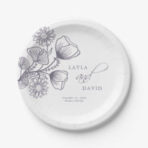 Elegante Lavender Floral Kontur Hochzeit Pappteller