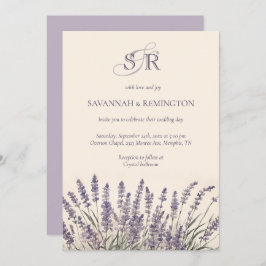 Elegante Lavender Floral Mit Monogramm Wedding Einladung