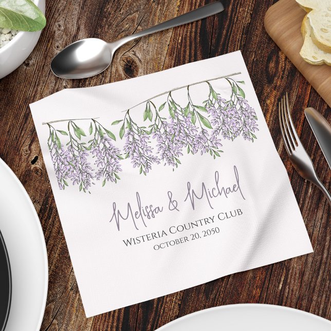 Elegante Lavender Floral Personalisiert Wedding Serviette (Elegant lilac lavender floral wisteria custom cocktail napkin, )