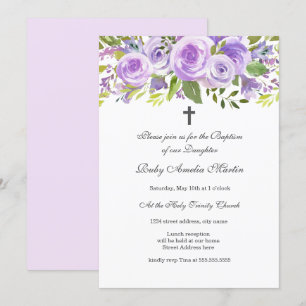 Elegante Lavender Floral Rose Taufe Einladung