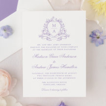 Elegante Lavender Floral Wappen Monogram Wedding