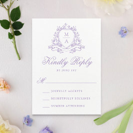 Elegante Lavender Floral Wappen Monogram Wedding RSVP Karte