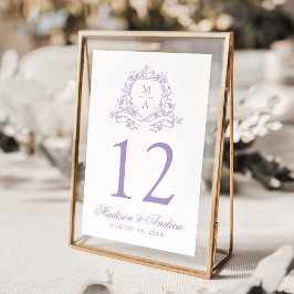 Elegante Lavender Floral Wappen Monogram Wedding Tischnummer