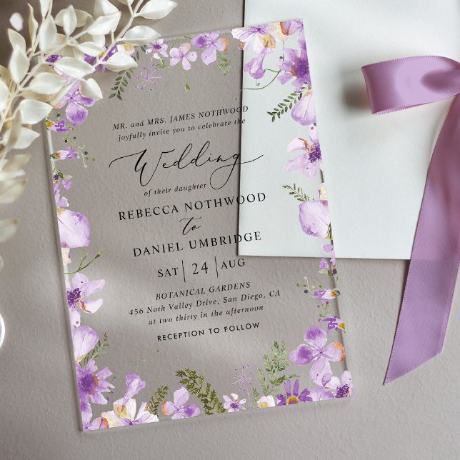Elegante Lavender Floral Wedding Acryleinladungen (Von Creator hochgeladen)