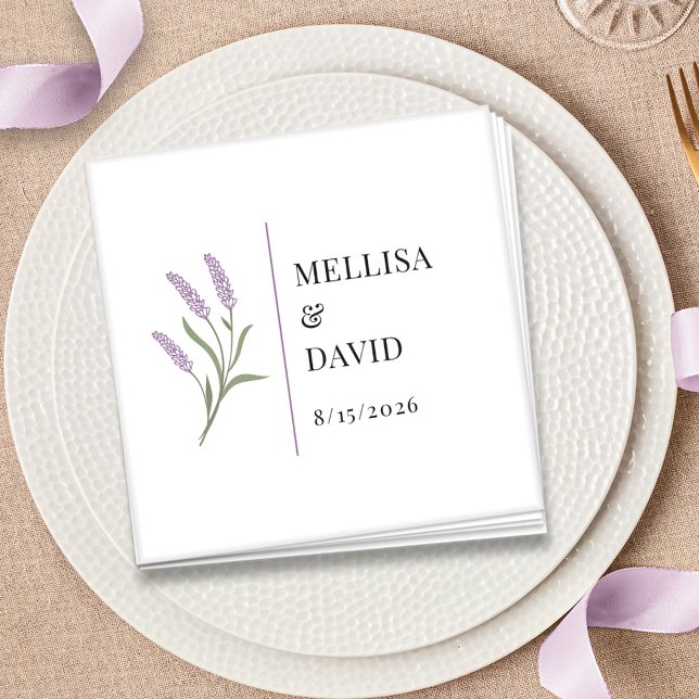 Elegante Lavender Floral Wedding Cocktail Napkin Serviette (Lavender Floral Wedding Cocktail Napkin by Fiesta Valley Print)