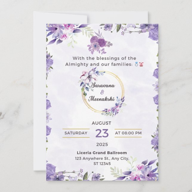 Elegante Lavender Floral Wedding Einladung (Vorderseite)