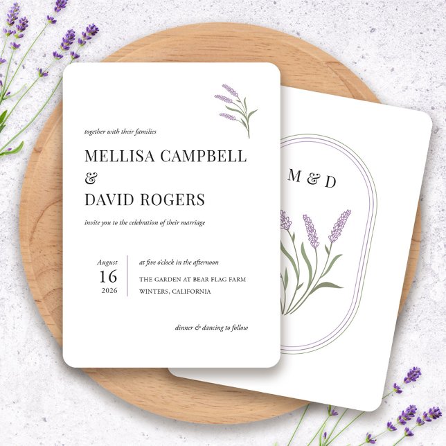 Elegante Lavender Floral Wedding Einladung (Elegant Lavender Floral Wedding Invitation by Fiesta Valley Print)