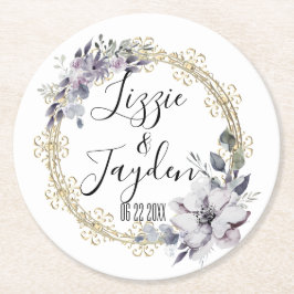 Elegante Lavender Floral Wreath Wedding personaliz Runder Pappuntersetzer