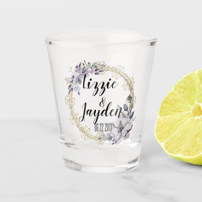 Elegante Lavender Floral Wreath Wedding Schnapsglas (Vorderseite)