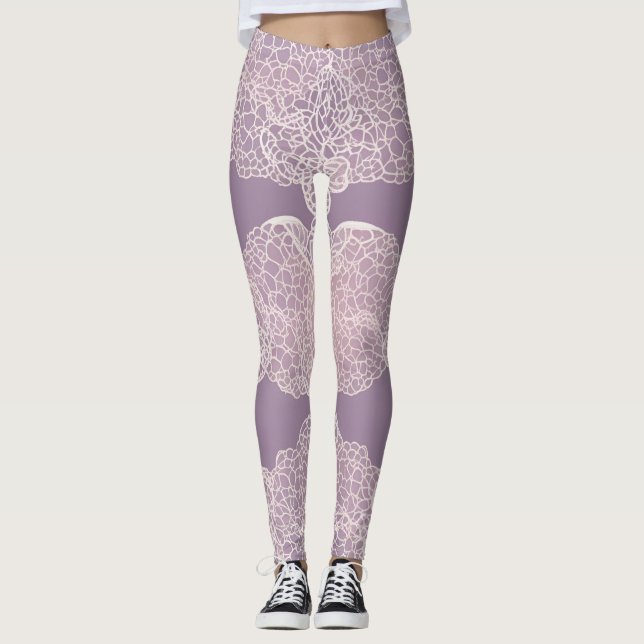 Elegante Lavender Lace Pattern Leggings Art (Vorderseite)