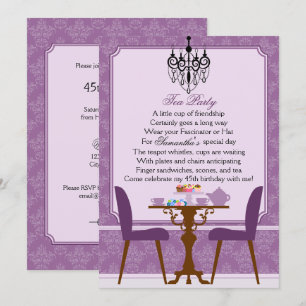 Elegante Lavender Lila Damask Geburtstagsjause Tea Einladung