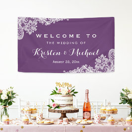 Elegante Lavender Lila Lace Pattern Wedding Party Banner