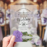 Elegante Lavender Lila Rose Kalligrafie Hochzeit Acryleinladungen<br><div class="desc">Diese wunderschönen Akrylheiratseinladungen sind elegant, elegant, romantisch, stilvoll und mit einem Single aus Lavateur oder einer lila Rose in hellen Farbtönen gestaltet, die sich auf der Seite in einem Wasserbecken spiegeln. Der Text ist in extravaganter Skriptkalligraphie mit empfindlichen Curls und Swashes am Ende der Buchstaben geschrieben. Ein wunderbarer Weg, um...</div>