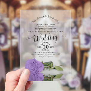Elegante Lavender Lila Rose Kalligrafie Hochzeit Acryleinladungen