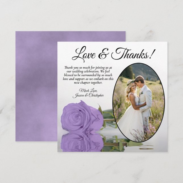 Elegante Lavender Lila Rose Oval Foto Hochzeit Dankeskarte (Vorne/Hinten)