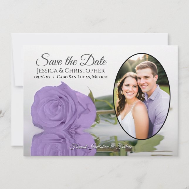 Elegante Lavender Lila Rose Oval Foto Hochzeit Save The Date (Vorderseite)