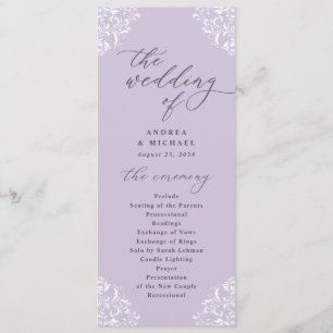 Elegante Lavender Lila Vintage klassische Hochzeit Programm