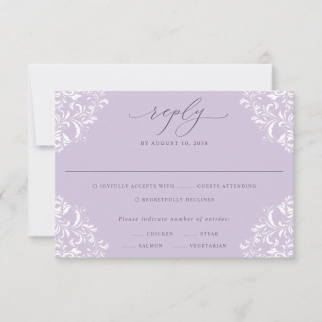 Elegante Lavender Lilac Vintag Classic Wedding RSVP Karte