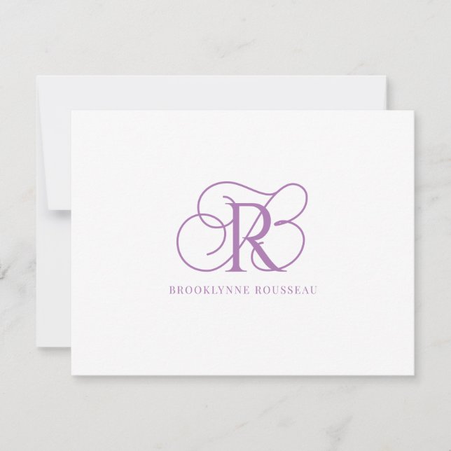 Elegante Lavender Monogram Flachnotisch Karte (Vorderseite)