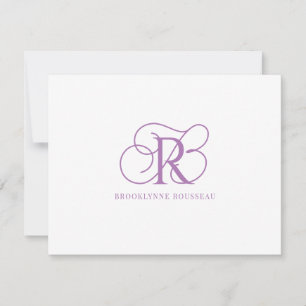 Elegante Lavender Monogram Flachnotisch Karte