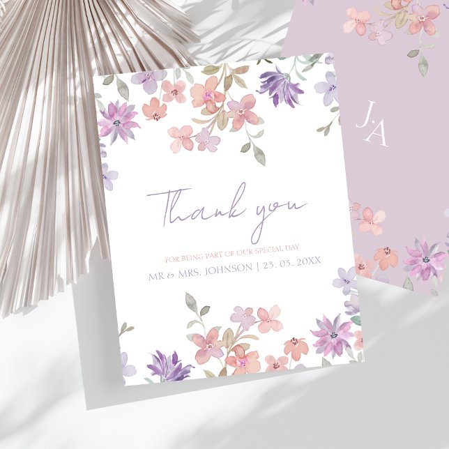 Elegante Lavender Pink Whimsical Wildblume Hochzei Dankeskarte (Elegant Lavender Pink Whimsical Wildflower Wedding Thank You Card)