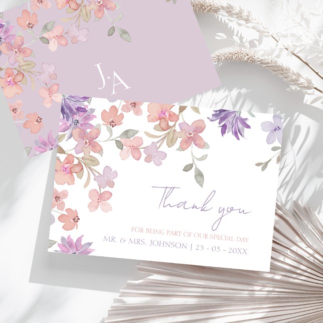 Elegante Lavender Pink Whimsical Wildblume Hochzei Dankeskarte (Elegant Lavender Pink Whimsical Wildflower Wedding Thank You Card)