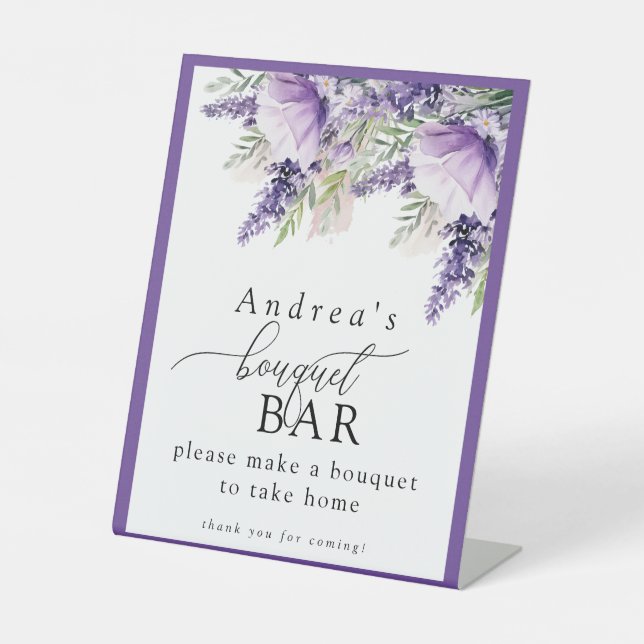 Elegante Lavender Purple Flowers | Bouquet Bar Sockelschild (Vorderseite)