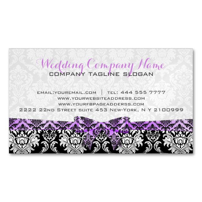Elegante Lavender Ribbon Black & White Damasks 2 Magnetische Visitenkarte (Vorderseite)