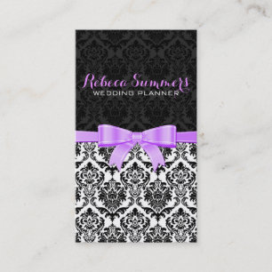 Elegante Lavender Ribbon Black & White Damasks 2 Visitenkarte