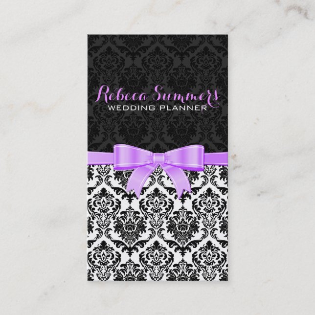Elegante Lavender Ribbon Black & White Damasks 2 Visitenkarte (Vorderseite)