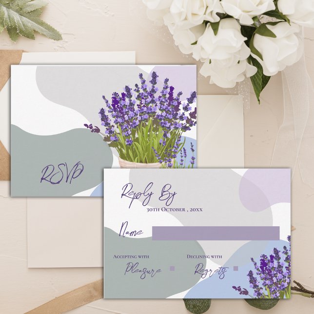 Elegante Lavender Stiems in Basket Floral Wedding RSVP Karte (Elegant Lavender Stems in Basket Floral Wedding RSVP Card)