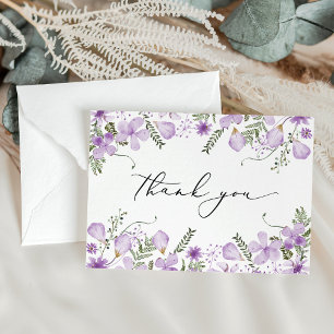 Elegante Lavender Watercolor Blume Hochzeit Dankeskarte
