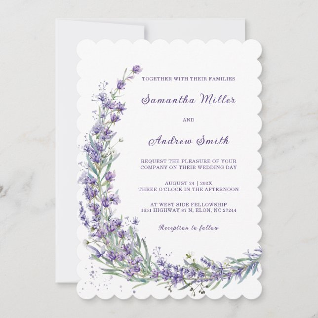 Elegante Lavender Wedding Template Einladung (Vorderseite)