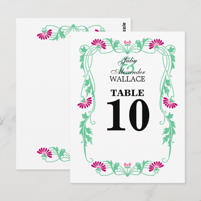 Elegante Leaf Florals & Wirbel Tischnummer Card (Vorne/Hinten)