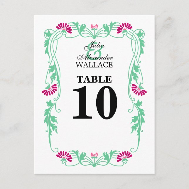 Elegante Leaf Florals & Wirbel Tischnummer Card (Vorderseite)