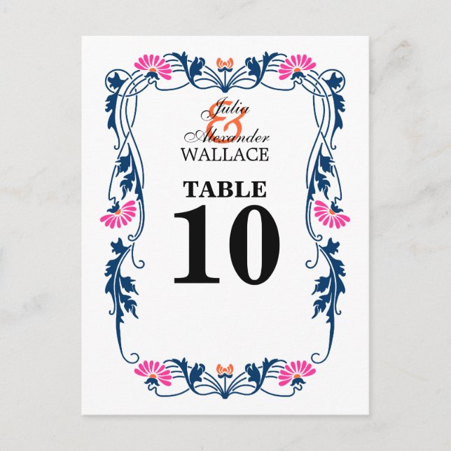 Elegante Leaf Florals & Wirbel Tischnummer Card (Vorderseite)